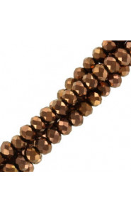 Faceted glass beads 3x2mm disc - Bronze metallic-pearl shine coating
